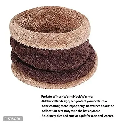 Men's  Women's Snow Proof,Inside Fur, Warm Woolen Cap with Neck Muffler/Neck Warmer/Scarf for Winters (Multi Color)-thumb2