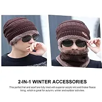 Men's  Women's Snow Proof,Inside Fur, Warm Woolen Cap with Neck Muffler/Neck Warmer/Scarf for Winters (Multi Color)-thumb2