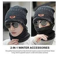 Snow Proof Inside Fur Wool Unisex Beanie Cap with Neck Warmer  Winter Hat for Men  Women (Multi Color)-thumb2