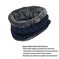 Winter Woolen Unisex Fur Fleece Lined Stylish Beanie Knitted Cap with Neck Warmer for Men and Women (Multi Color)-thumb1