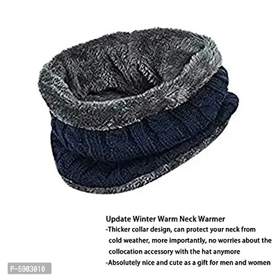 Winter Woolen Unisex Fur Fleece Lined Stylish Beanie Knitted Cap with Neck Warmer for Men and Women (Multi Color)-thumb2