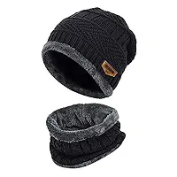 Ultra Soft Unisex Woolen Beanie Cap + Neck Scarf Set for Men I Women I Girl I Boy - Warm, Snow Proof (Multi Color)-thumb2