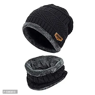 Ultra Soft Unisex Woolen Beanie Cap + Neck Scarf Set for Men I Women I Girl I Boy - Warm, Snow Proof (Multi Color)-thumb3