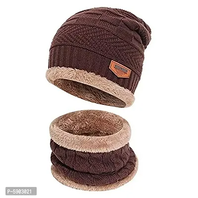 Winter Beanie Hat Scarf Set Warm Knit Hat Thick Fleece Lined Winter Cap Neck Warmer for Men Women (Multi Color)-thumb3