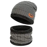 Winter Woolen Cap with Neck Scarf for Men and Women/Winter Caps for Men/Woolen Cap (Multi Color)-thumb2