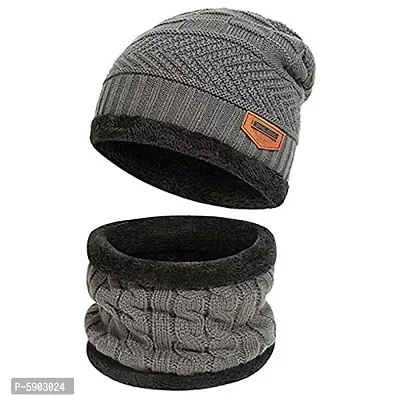Winter Woolen Cap with Neck Scarf for Men and Women/Winter Caps for Men/Woolen Cap (Multi Color)-thumb3