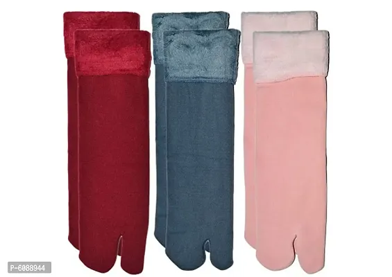 Multicolour Velvet Winter Thermal Thumb socks for Women Girls (Pack of 3 Pairs)-thumb0