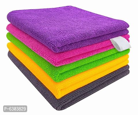 Microfiber Cleaning Cloths, 5pcs 40x40cms 340GSM Multi-Colour Wash Cloth for Kitchen Car Window Stainless Steel Cleaning