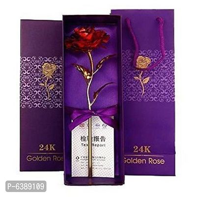 24k Gold Plated Artificial Flower with Red Rose and L
