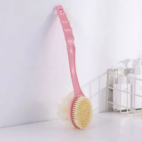 2 IN 1 loofah with handle back scrubber Bath Brush with Soft Comfortable Bristles 