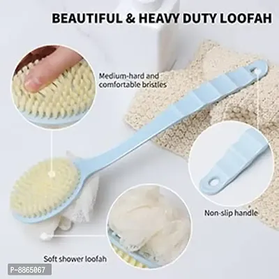 2 IN 1 loofah with handle back scrubber Bath Brush with Soft Comfortable Bristles And Loofah with L (Pack of 1)-thumb0