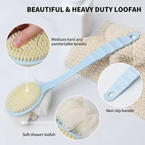 2 IN 1 loofah with handle back scrubber Bath Brush with Soft Comfortable Bristles 
