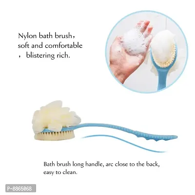 2 IN 1 loofah with handle back scrubber Bath Brush with Soft Comfortable Bristles And Loofah with L (Pack of 1)