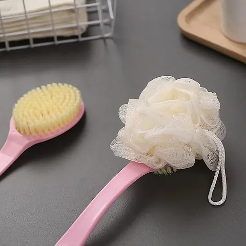 2 IN 1 loofah with handle back scrubber Bath Brush with Soft Comfortable Bristles 