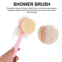 2 IN 1 loofah with handle back scrubber Bath Brush with Soft Comfortable Bristles And Loofah with L (Pack of 1)-thumb1