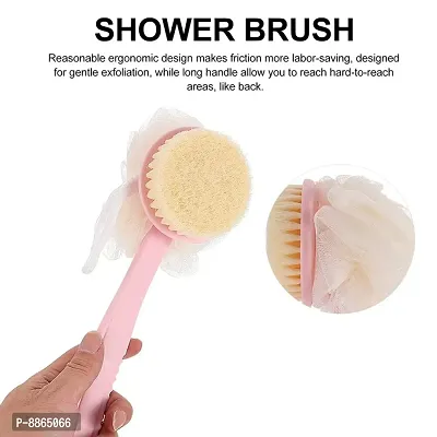 2 IN 1 loofah with handle back scrubber Bath Brush with Soft Comfortable Bristles And Loofah with L (Pack of 1)-thumb2