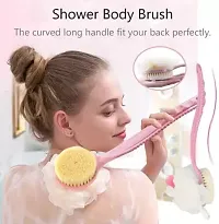 2 IN 1 loofah with handle back scrubber Bath Brush with Soft Comfortable Bristles And Loofah with L (Pack of 1)-thumb1