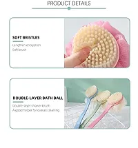 2 IN 1 loofah with handle back scrubber Bath Brush with Soft Comfortable Bristles And Loofah with L (Pack of 1)-thumb1