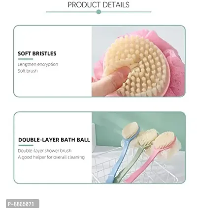 2 IN 1 loofah with handle back scrubber Bath Brush with Soft Comfortable Bristles And Loofah with L (Pack of 1)-thumb2