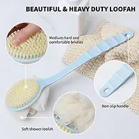 2 IN 1 loofah with handle back scrubber Bath Brush with Soft Comfortable Bristles And Loofah with L (Pack of 1)-thumb1