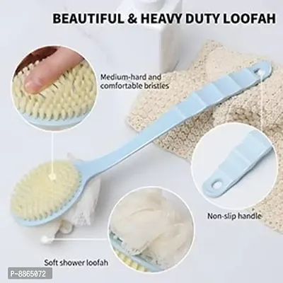 2 IN 1 loofah with handle back scrubber Bath Brush with Soft Comfortable Bristles And Loofah with L (Pack of 1)-thumb2