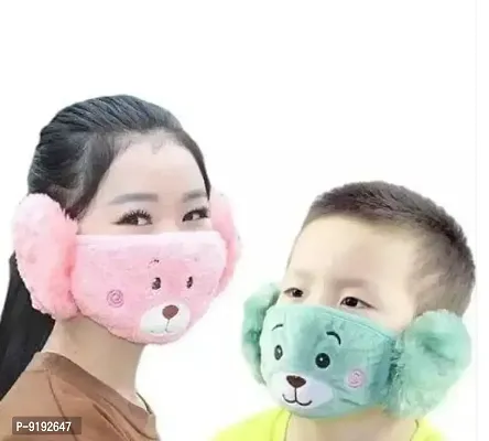 Girls and Boys Warm Winter Face Mask with Plush Ear Muffs Covers, Free size, Pack of 2