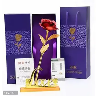 Gift Red Rose Flower With Golden Leaf With Luxury Gift Box With Beautiful Carry Bag Great Gift Idea For Your Wife, Girlfriend Or HusbAnd