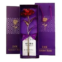 Gift Red Rose Flower With Golden Leaf With Luxury Gift Box With Beautiful Carry Bag Great Gift Idea For Your Wife, Girlfriend Or HusbAnd-thumb2