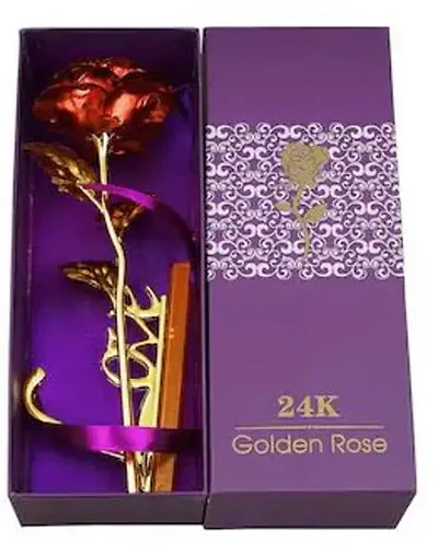 Gift Red Rose Flower With Golden Leaf With Luxury Gift Box With Beautiful Carry Bag Great Gift Idea For Your Wife, Girlfriend Or HusbAnd