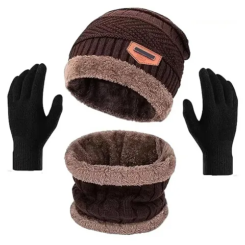 Eastern Club Unisex Wool Winter Neck Scarf, Gloves And Caps (Pack Of 3 Pieces)