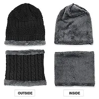 Stylish Fancy Fleece Winter Cap With Neck Scarf For Men And Women-thumb1