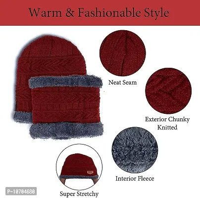 Stylish Fancy Fleece Winter Cap With Neck Scarf For Men And Women-thumb4