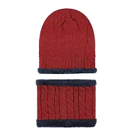 Stylish Fancy Fleece Winter Cap With Neck Scarf For Men And Women-thumb1