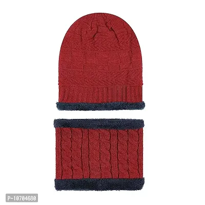 Stylish Fancy Fleece Winter Cap With Neck Scarf For Men And Women-thumb2