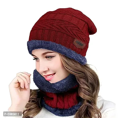 Ultra Soft Unisex Woolen Beanie Cap + Neck Scarf Set for Ladies I Women I Girl - Warm, Snow Proof (Multi Color)