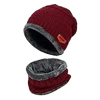 Ultra Soft Unisex Woolen Beanie Cap + Neck Scarf Set for Ladies I Women I Girl - Warm, Snow Proof (Multi Color)-thumb2