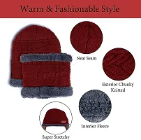 Ultra Soft Unisex Woolen Beanie Cap + Neck Scarf Set for Ladies I Women I Girl - Warm, Snow Proof (Multi Color)-thumb1