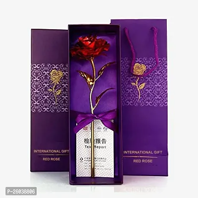 Rose with Gift Box and Carry Bag - Best Gift on Valentines Day, Rose Day. Gold Dipped Rose with Gift Box-thumb0