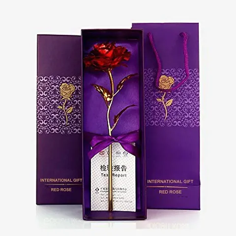 Rose with Gift Box and Carry Bag - Best Gift on Valentines Day, Rose Day. Gold Dipped Rose with Gift Box