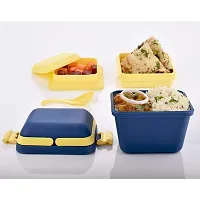 2 Layer Perfect Airtight Lunch Box 3 Compartment Tiffin With Handle Push Lock Set Of 1 Blue-thumb2