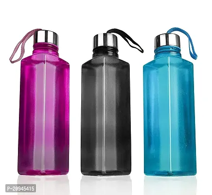 Square Shape Water Bottle Set For Fridge, Office, Gym 1000 Ml Bottle (Pack Of 3, Multicolor, Plastic, Steel-thumb0