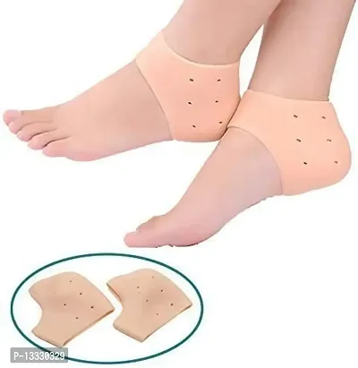 Mahi Silicone Gel Heel Pad Socks For Heel Swelling Pain Relief,Dry Hard Cracked Heels Repair Cream Foot Care Ankle Support Cushion,For Men And Women (Beige, Free Size - 1 Pair)