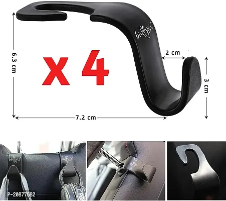 Classic Car Backseat Headrest Hook/Hanger Universal Durable Organizer Space Saver for Handbag, Wallets, Grocery Bags (Black, Pack of 4)-thumb2