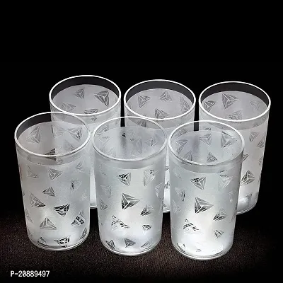 6 Pcs. Plastic Diamond Design Unbreakable Stylish Transparent Water Glass Juice Glass Beer Glass Wine Glass Plastic Glass Set 250 Ml-thumb3