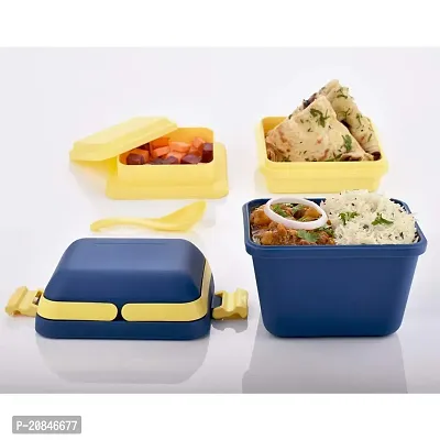 Dream Shopping 2 Layer Perfect Airtight Lunch Box 3 Compartment Tiffin With Handle Push Lock Set Of 1 Blue-thumb3