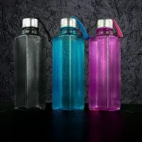 Square Shape Water Bottle Set For Fridge, Office, Gym 1000 Ml Bottle (Pack Of 3, Multicolor, Plastic, Steel-thumb1