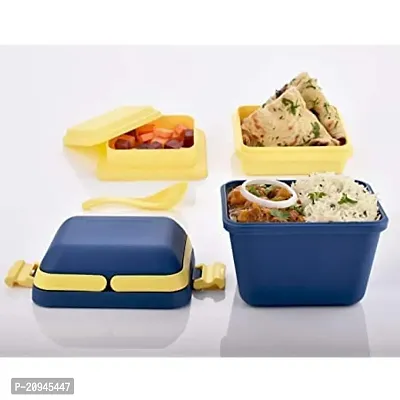 Activeware 3 In 1 Dieting Airtight Lunch Box Set/ 3 Compartment Tiffin With Handle And Push Lock | Plastic Tiffin Box For Travelling, School Kids And Office Lunch Box Blue-thumb4