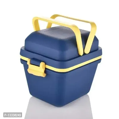 Dream Shopping 2 Layer Perfect Airtight Lunch Box 3 Compartment Tiffin with Handle Push Lock Set of 1 Blue-thumb0