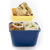 2 Layer Perfect Airtight Lunch Box 3 Compartment Tiffin With Handle Push Lock Set Of 1 Blue-thumb1