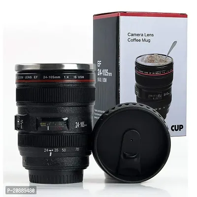 Super Classic Camera Lens Shaped Coffee Mug With Lid, Steel Insulated | Gifting Idea| Dslr Camera Lens Shaped Travel Thermos Cup 400 Ml, Black-thumb2